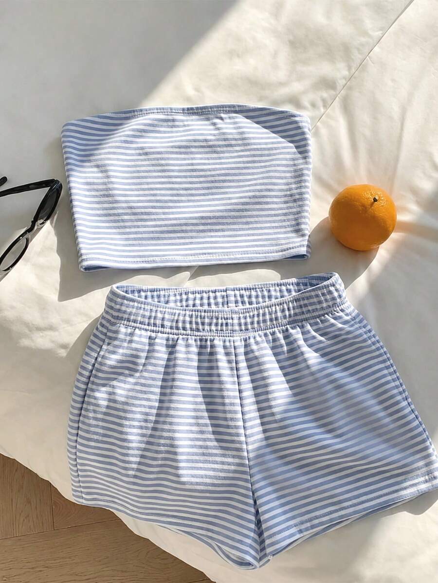 Conjunto de camiseta de tirantes con estampado de dibujos animados simple y casual para niñas preadolescentes, adecuado para el verano - Multicolor - Ver 1