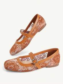 CUCCOO CHICEST Spring And Summer New Brown Lace Mesh With Women's Flat Shoes Fashionable And Elegant Versatile Commuter Low Vamp Fashion Summer Breathable Mesh Ma - Fireworks net H8 brown - View 6