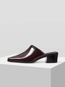 Mnmlis New European And American Patent Leather Pointed Toe Mules Shoes Women, Thick Heel Outside Slippers, Workplace Commuting Versatile Low Vamp Shoes Fall Shoes - Coffee Brown - View 7