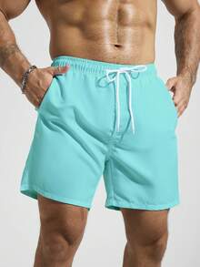 Surfspeed Celana Pria Polos dengan Pinggang Elastis dan Tali Serut, Desain Saku, Kasual untuk Sehari-hari, Cocok untuk Pantai, Liburan, Pantai, Hawaii, Tropis, Berenang, dan Mandi. - Mint Blue - View 5