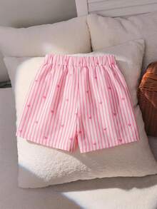 Lässige Shorts für Kleine Mädchen aus gewebtem gestreiftem Stoff mit Buchstaben-Patchwork - Pink - Übersicht 2