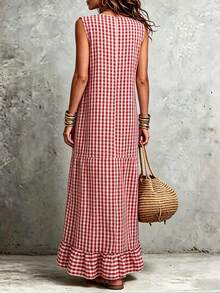 Women Midi Dresses - Red and White - View 2