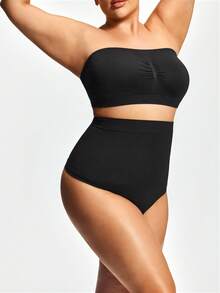 SHAPORA Bộ đồ định hình gợi cảm áo ống trơn cỡ lớn và quần short khoét rỗng - màu đen - Xem 5