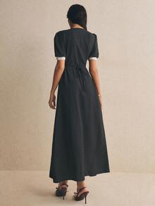 Poéselle Women's Summer Elegant Polka Dot Print Front Button Dress Party Black And White Polka Dot - Black - View 2