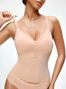 SHAPORA 1pc Women Seamless Shaping Top, Waist & Abdomen Slimming, Front Closure Support, Comfortable Body Shaping Blouse - Apricot - View 3