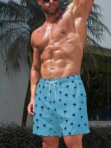 Manfinity KASUA Men's Vacation Palm Tree Print Drawstring Waist Beach Shorts - Multicolor - View 3