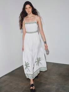 MOTF PREMIUM VACATION FLORAL PLACEMENT PRINT BACKLESS WAIST-CINCHED A-LINE DRESS SPRING/SUMMER - White - View 5