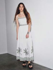 MOTF PREMIUM VACATION FLORAL PLACEMENT PRINT BACKLESS WAIST-CINCHED A-LINE DRESS SPRING/SUMMER - White - View 10