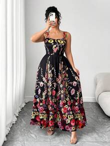 Elenzga Plus Size Women's Spaghetti Strap Dress, Elegant Lady Style Evening Gown, Waist Cinching, Slimming - Black - View 10