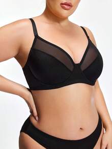 SHAPORA 1pc Plus Size Women's Underwire Bra With Lift And Side Support, Black Shiny - Black - View 4