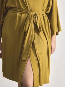 Ocili Plus Size Leisure Ultra Soft Robe, Silky & Breathable, Pairs Well With All Basics - Mustard Yellow - View 5