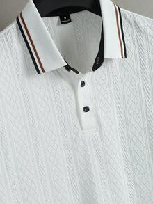 Manfinity CasualCool 男士條紋短袖休閒通勤 Polo 衫，儀式場合適用 - 黑與白 - 查看 5