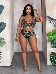 Maweii Bộ bikini size lớn họa tiết cành cây cho kỳ nghỉ hè đi biển - Nhiều màu - Xem 3