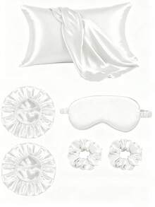 6件套睡眠护发套装，包括2个枕套、1个亲肤护发发带、1个睡眠眼罩、1个缎面睡眠帽和2个发圈。 - 彩色 - 查看 10
