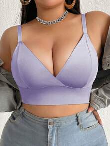 SHEIN 1 pieza Bustier minimalista y cómodo de unicolor para mujer de talla grande - Púrpura polvoriento - Ver 4