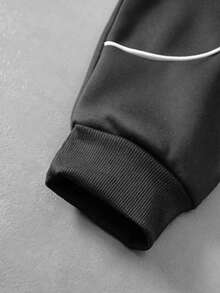 PAVTROS Sweatshirt Hoodie Resleting Dua Lapis Bergaris Warna Blok Gaya Streetwear Pria Muda - Dark Grey - View 4