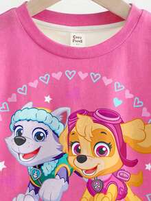 SHEIN | PAW Patrol 女嬰圓領字母卡通圖案休閒百搭日常外出短袖T恤 - 彩色 - 查看 4