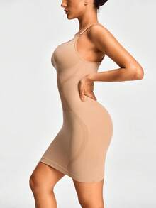 SHEIN Đầm định hình liền mạch dạng dây mảnh Spaghetti Shapewear Body Shaper nâng ngực & mông Kiểm soát eo bụng đùi - Màu be - Xem 7