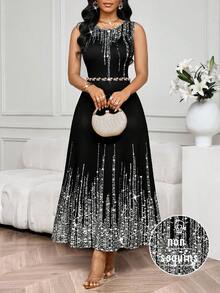 SHEIN Lady 女士优雅水钻装饰无袖连衣裙 - 銀色 - 查看 1