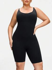 SHAPORA Plus Size Women Solid Color Scoop Neck Sleeveless Romper - Black - View 2