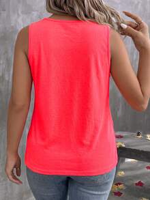 EMERY ROSE Women's Spring/Summer New Hot-Selling Layered Collar V-Neck Casual Versatile Plus Size Tank Top - Red - View 2