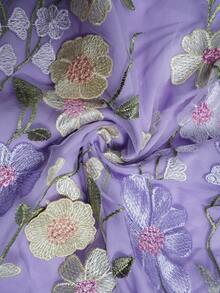 Elenzga 大尺碼夏季優雅3D花卉刺繡洋裝 - 紫色 - 查看 8