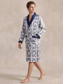 EverLounge Jubah Santai Pria Motif Buah Hijau yang Modis - Blue and White - View 4