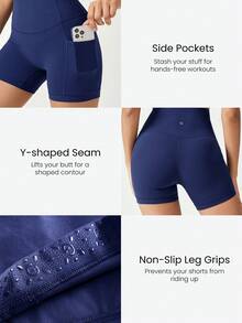 GLOWMODE Pantaloncini da bici anti-scivolo FeatherFit™ da 4,3 pollici, senza cucitura frontale, a basso impatto, adatti per ciclismo, corsa, palestra e allenamento estivo - Dark Blue - Visualizzare 3