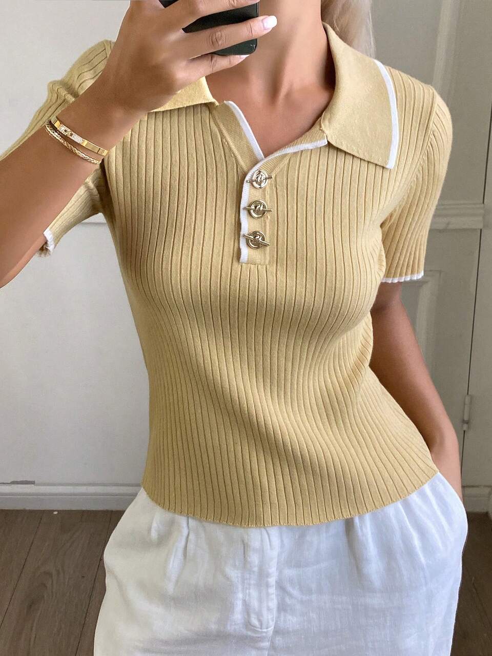Spring Summer Casual Elegant Short Sleeve Sweater Knit Top For Women