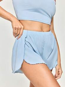SHAPORA Women's Solid Color Minimalist Summer Cami Top & Slit Shorts Homewear Set Outfit - Blue - View 7
