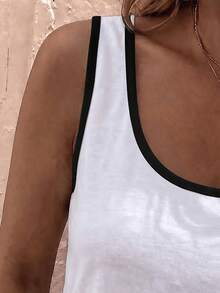 EMERY ROSE CURVE New Plus Size Women's Fashion Casual Versatile Color Block Collar Tank Top - White - View 3