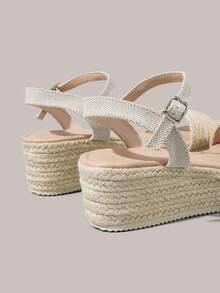 Styleloop Apricot Wedge Heel Woven Rope Platform Open Toe Strap Casual Comfortable Vacation Travel Women's Wedge Thick Bottom Sandals, Bohemian Style, Western Style, Music Festival, Party, Vacation, Travel Vacation Outfits Travel Essentials Summer Shoes - Apricot - View 5