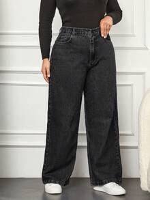EURMUSE 100% Baumwolle Damen Jeans in Große Größen mit geradem Bein, Schwarz - Dunkelgrau - Übersicht 3