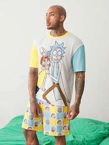 Rick and Morty X SHEIN Men's Cartoon Print Short Sleeve T-Shirt And Shorts Loungewear Set - Multicolor - View 5