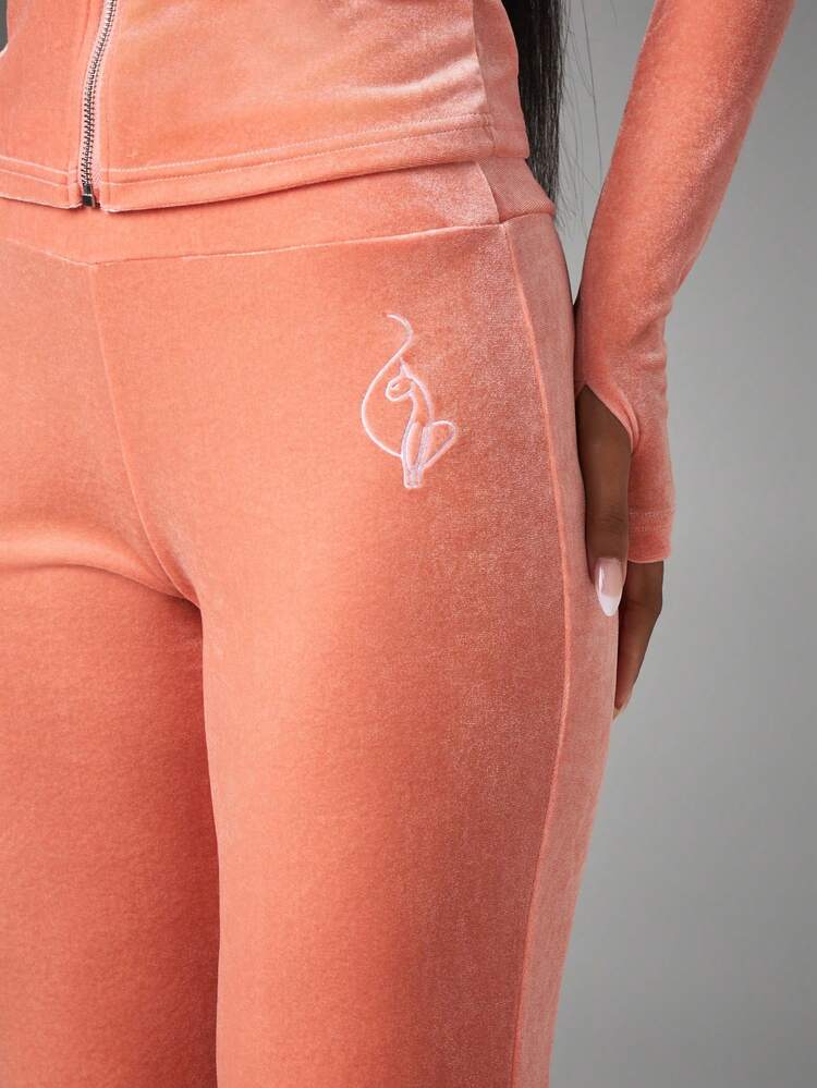 BABYPHAT Velour Flare Leggings With Embroidered Logo Detail And Wide-Leg Silhouette