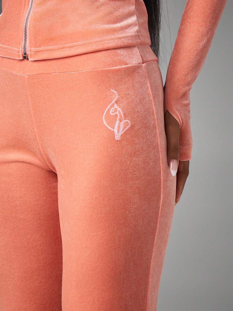 BABYPHAT Leggings a zampa in velluto con logo ricamato e silhouette a zampa larga