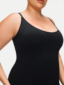 SHAPORA Plus Size Women Solid Color Scoop Neck Sleeveless Romper - Black - View 7