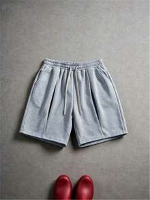 PAVTROS Pantalones cortos casuales para hombres de unicolor con cordón en la cintura y bolsillos - Gris - Ver 3