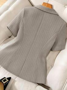 GlowEve CURVE Plus Size Summer Casual Elegant Normal Beige Short Sleeve Blazer Teachers' Day Formal - Apricot - View 2