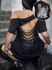 Whyspr Plus Size Teen Sweet Lace Patchwork A-Line T-Shirt Summer - Black - View 1