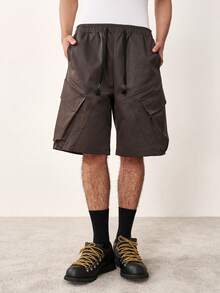 TOKVUE Men's Solid Color Drawstring Waist Cargo Pocket Casual Shorts - Flint Stone - View 4