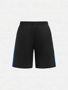 SHEIN 2件/套青少年男孩休閒短袖上衣與短褲套裝，運動套裝，街頭龐克搖滾學院風，適合日常穿著、外出、派對、音樂節，適用於春夏季，男孩青少年服飾 - 紫色 - 查看 9