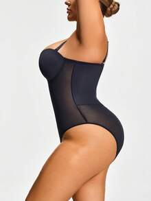 SHEIN Bộ đồ liền thân lưới vá cỡ lớn - màu đen - Xem 7