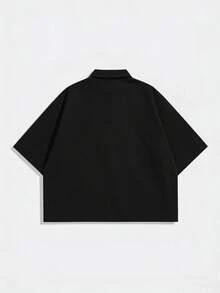 ROMWE MEN Men's Dark Academia Angel Pattern Short Sleeve Casual Shirt - Black - View 2