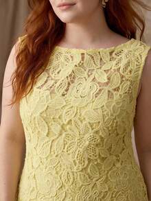 MOTF PREMIUM PLUS SIZE CONTRAST GUIPURE LACE SLEEVELESS DRESS - Yellow - View 2