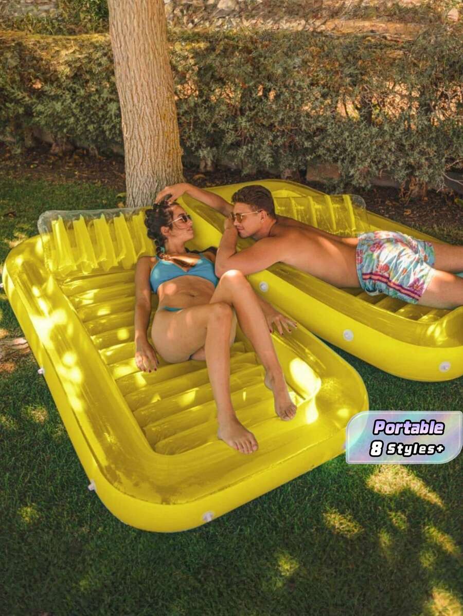 Fashionable Tropical Inflatable Sun Swimming Ring With Detachable Pillow-Adult Heavy-Duty Swimming Pool Accessories, Sun Bath And Relaxation; Swimming Ring With Ribbed Base Is Suitable For Lake, River And Ocean Play; Swimming Pool Party Supplies, Summer Swimming Pool Inflatable Swimming Ring - Floating Liner - View 1