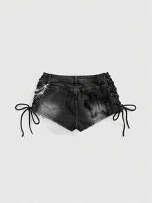 ROMWE J-Fashion 女款口袋鈕扣休閒百搭日常牛仔短褲 - 黑色 - 查看 2
