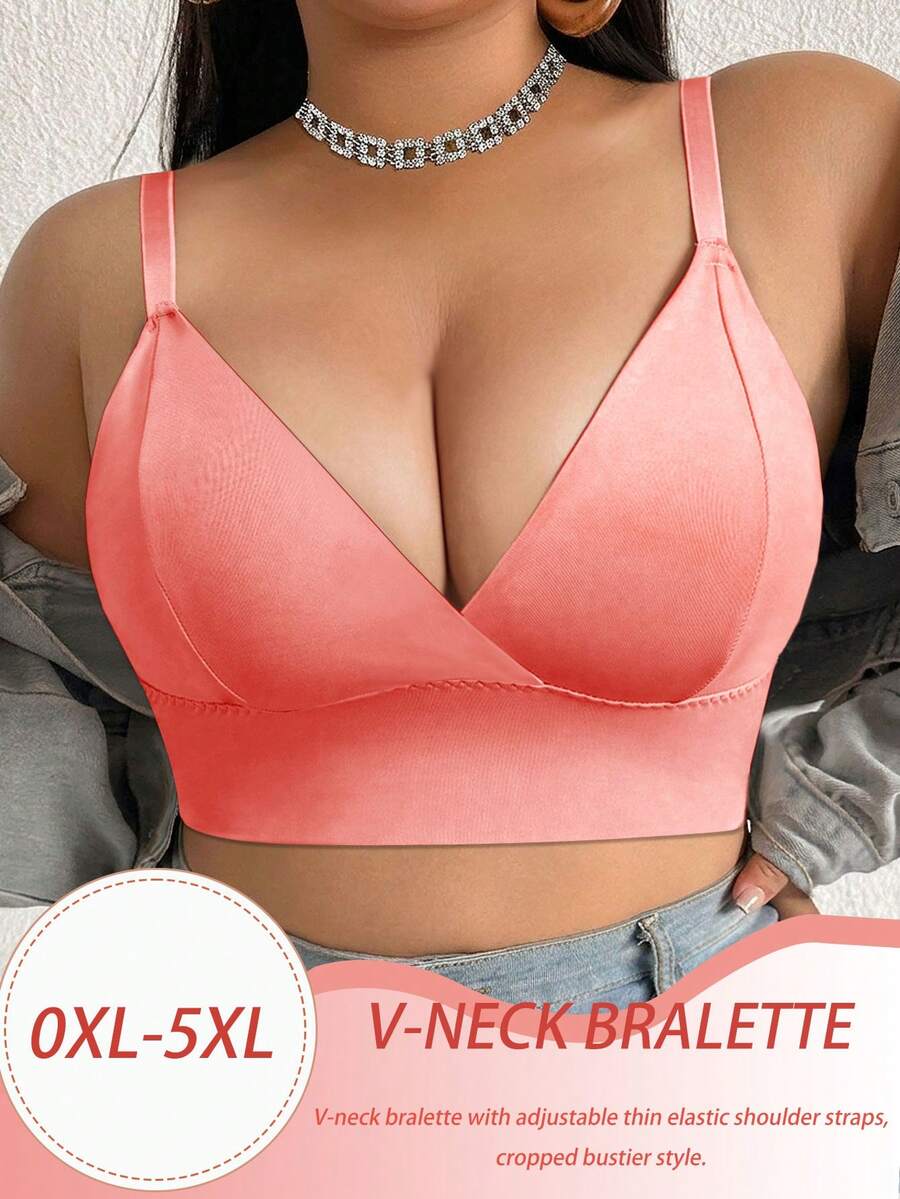 SHEIN 1pc Plus Size Women's Solid Color Casual Comfortable Bustier - Red - View 1
