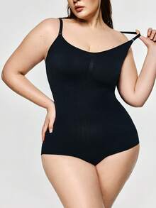 SHAPORA Plus Size Bow Detail Shapewear Medium Stretch Lightweight Bodysuit - Black - View 4