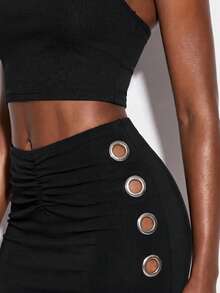 Normani 女款素色玉米眼飾休閒百搭日常出遊裙 - 黑色 - 查看 4